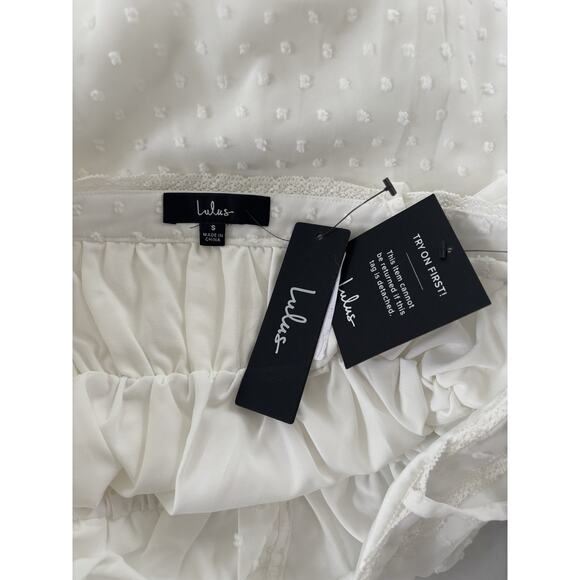 NWT Lulus White Swiss Dot Babydoll Mini Dress Women’s Small - Picture 7 of 10